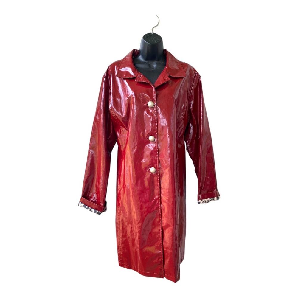 Jane Post Iconic Mid Length Slicker Red Leopard Print XL Size 16 Rain Coat